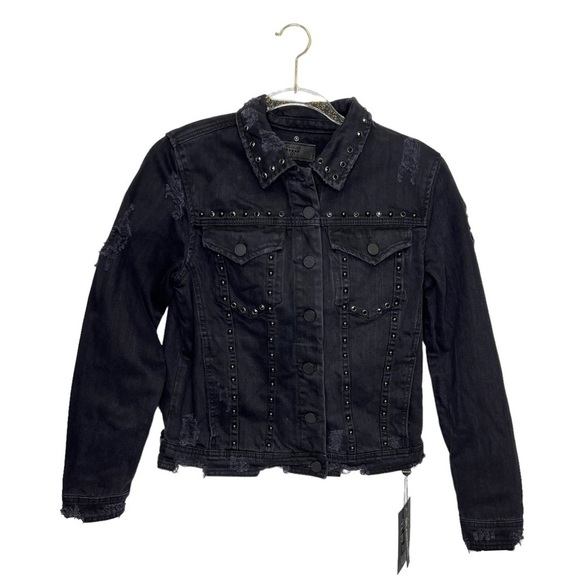 Blank NYC Black Jean Jacket Size Small Studded Distressed Denim New NWT - Picture 2 of 10